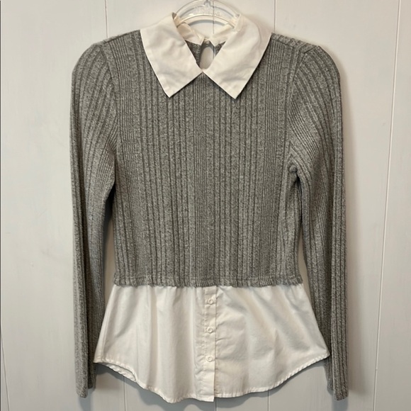 Olive & Oak Gray Ribbed Sweater with White Collar - Picture 1 of 7